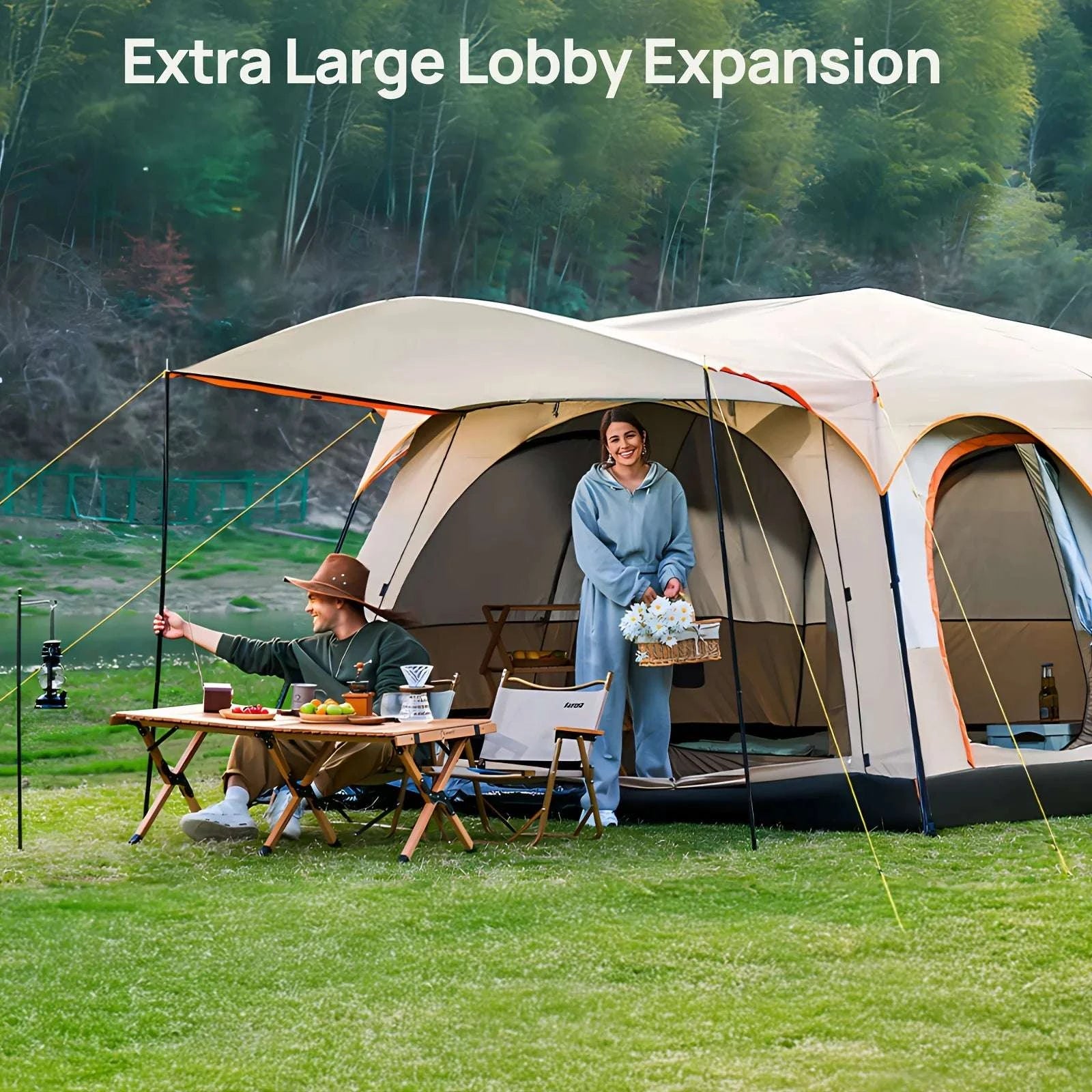 3-4 Person Camping Tent with Sun Protection & Mosquito Netting-United States