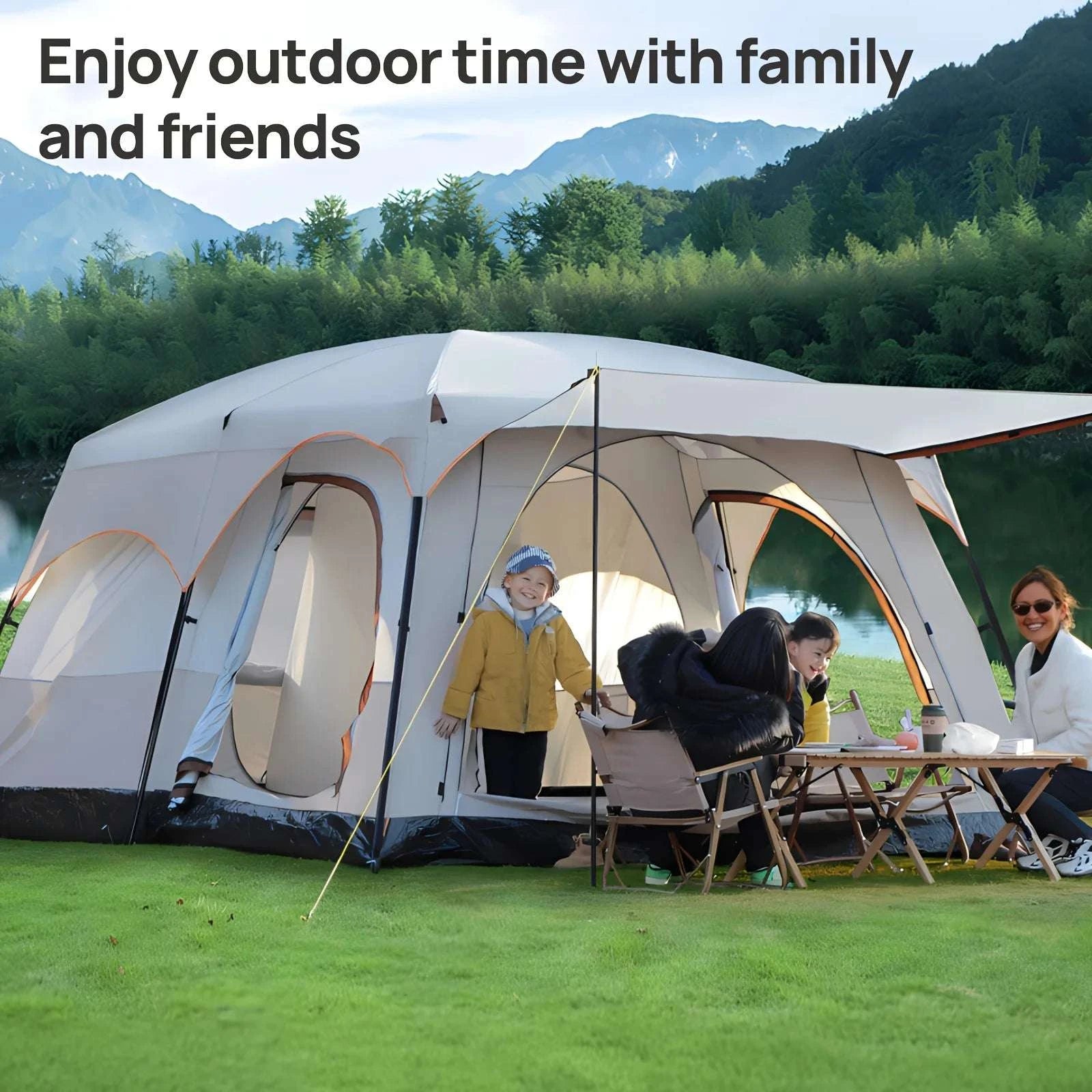 3-4 Person Camping Tent with Sun Protection & Mosquito Netting-United States