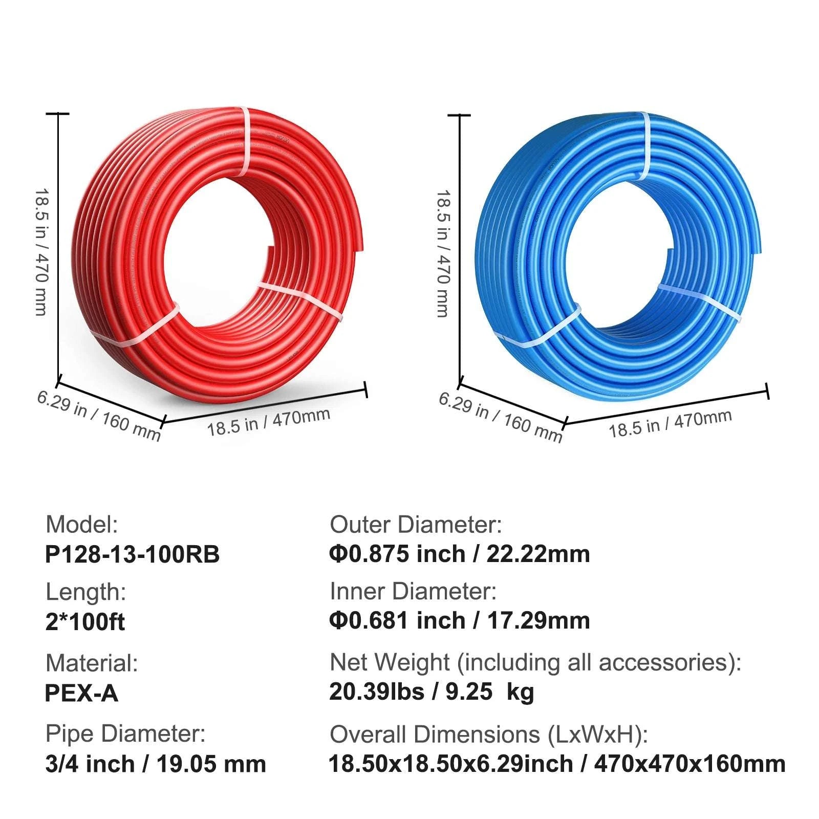 3/4" PEX-A Pipe Tubing 2x100FT for Hot & Cold Water Systems-2x100ft / United States