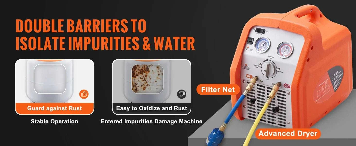 3/4HP–1HP Refrigerant Recovery Machine for AC & Automotive HVAC-1HP Dual Cylinder / United States