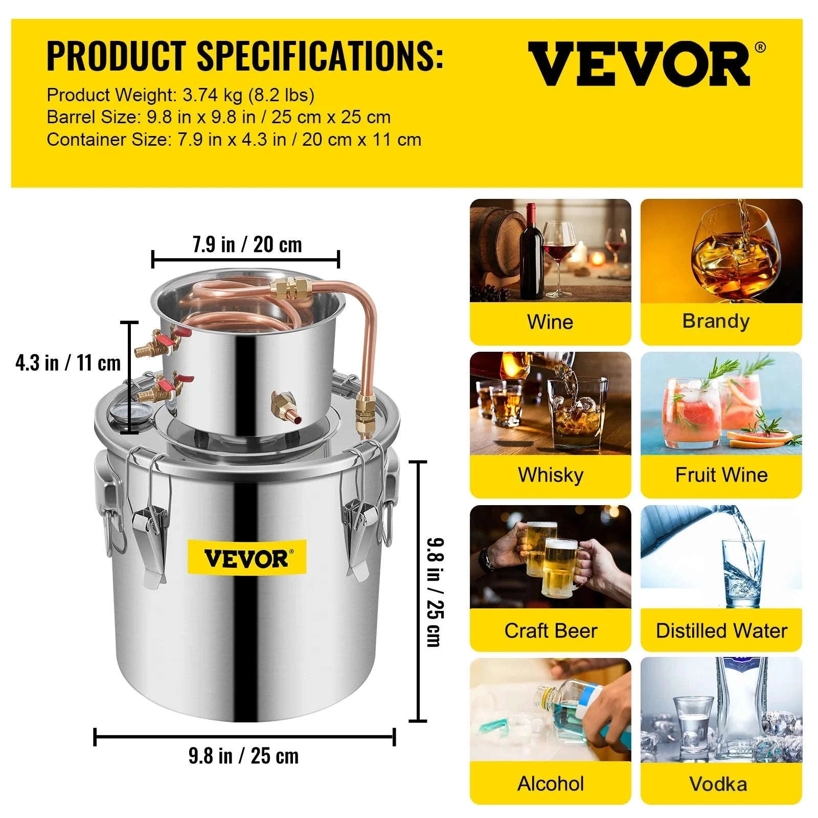 3/5/8 Gal Stainless Steel Copper Distiller Kit with Pump-8 Gal / CZECH REPUBLIC