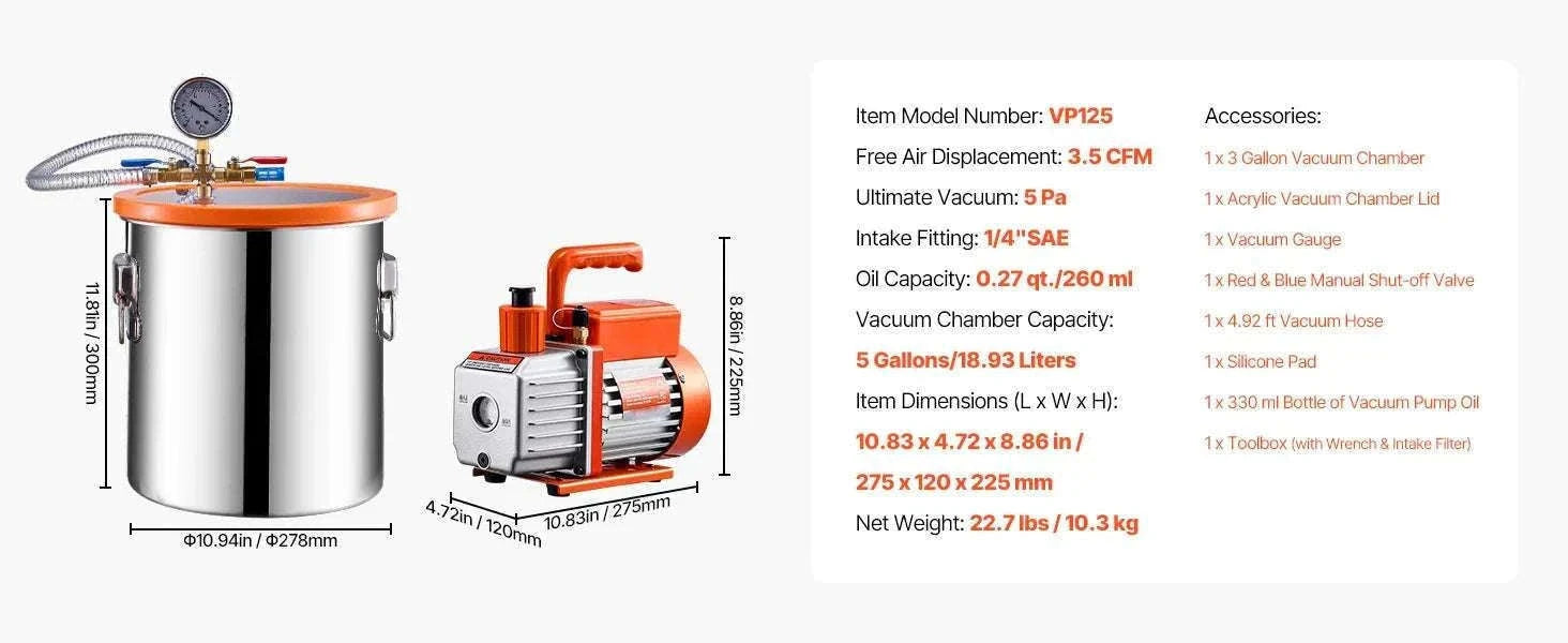 3.5 CFM Vacuum Chamber Pump Kit for Resin Degassing (1.5–5 Gallon)-3.5 CFM 1.5 Gallon / EU / CZECH REPUBLIC