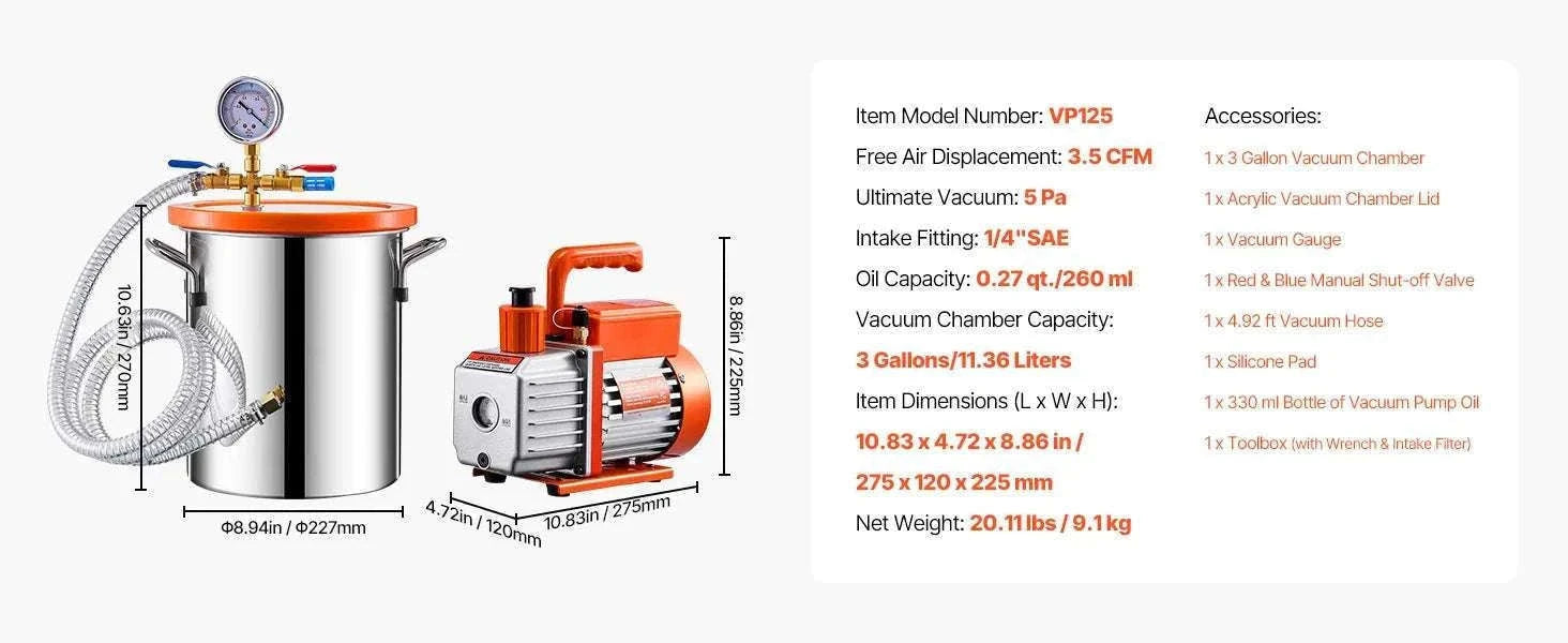 3.5 CFM Vacuum Chamber Pump Kit for Resin Degassing (1.5–5 Gallon)-3.5 CFM 1.5 Gallon / EU / CZECH REPUBLIC