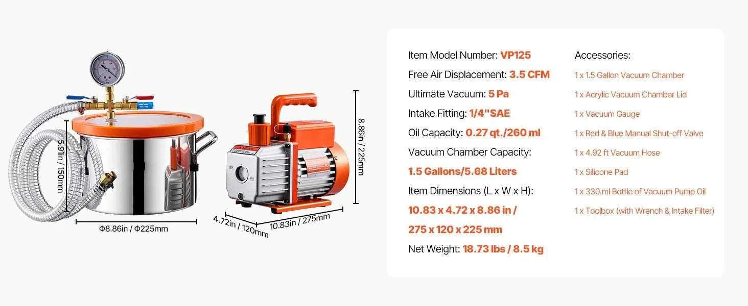 3.5 CFM Vacuum Chamber Pump Kit for Resin Degassing (1.5–5 Gallon)-3.5 CFM 1.5 Gallon / EU / CZECH REPUBLIC