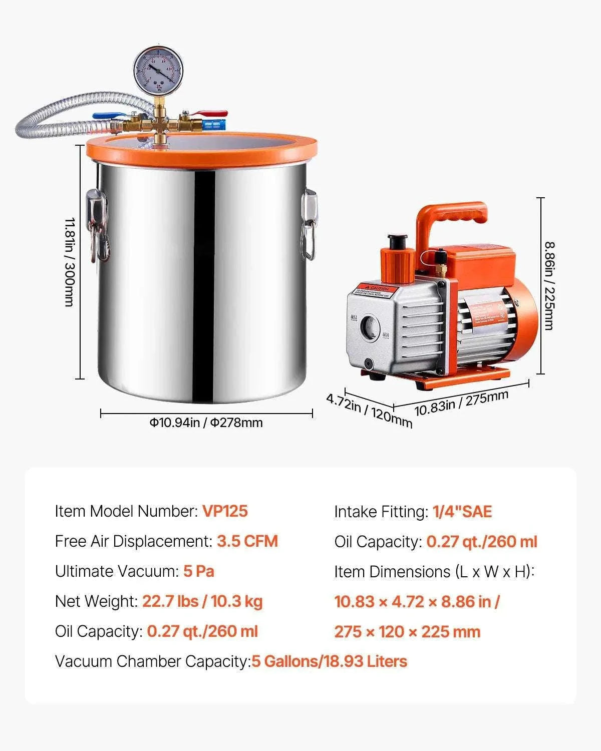 3.5 CFM Vacuum Chamber Pump Kit for Resin Degassing (1.5–5 Gallon)-3.5 CFM 1.5 Gallon / EU / CZECH REPUBLIC