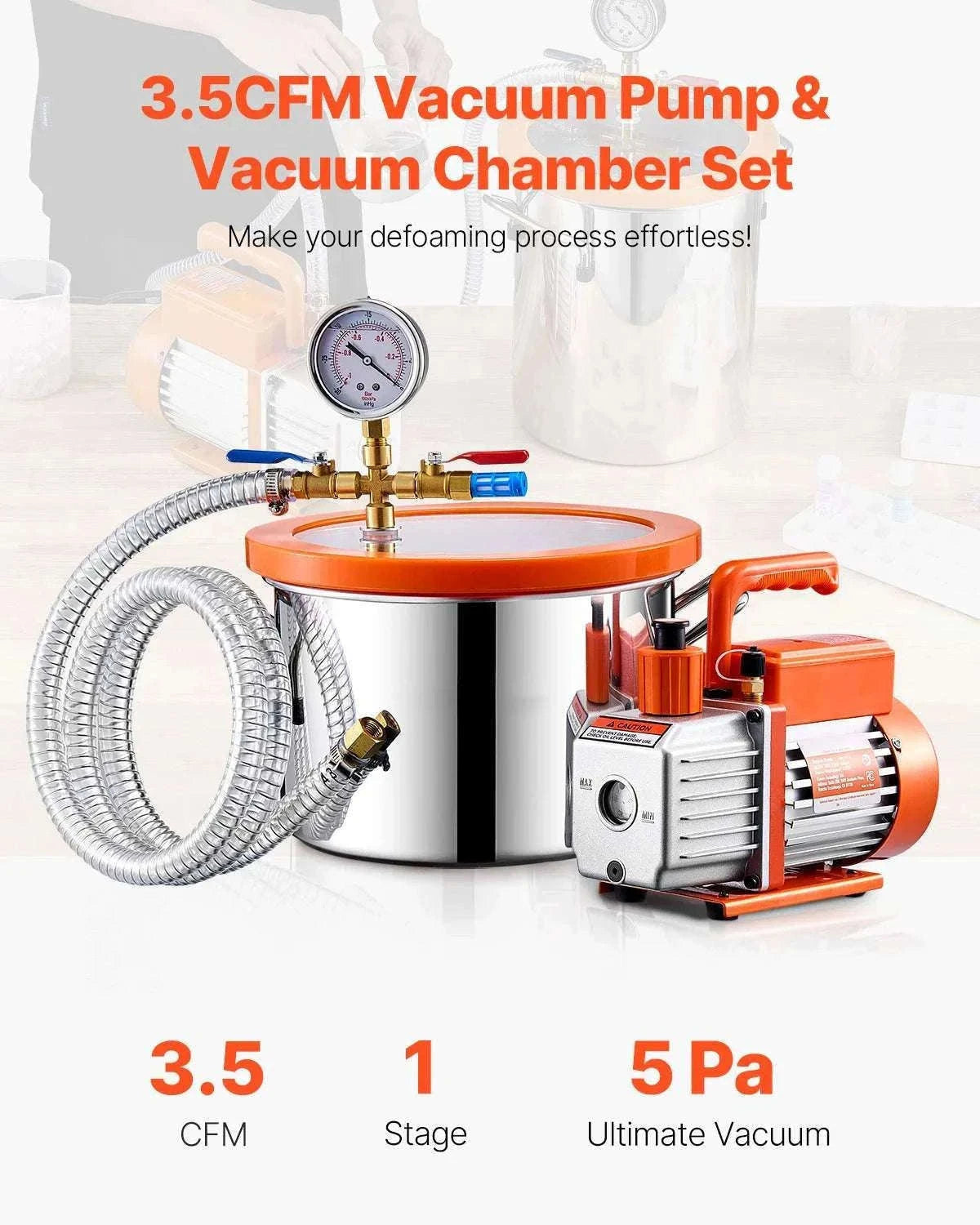 3.5 CFM Vacuum Chamber Pump Kit for Resin Degassing (1.5–5 Gallon)-3.5 CFM 1.5 Gallon / EU / CZECH REPUBLIC