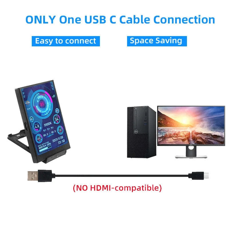 3.5 Inch IPS Secondary Screen USB‑C Monitor-White-5Pin USB