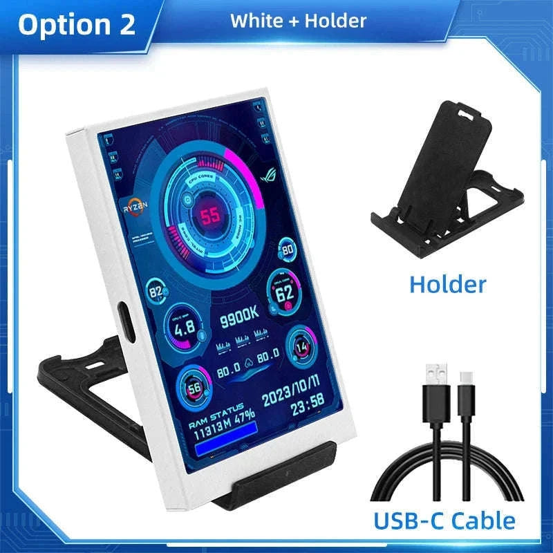 3.5 Inch IPS USB-C Secondary Screen for PC Stats-White-5Pin USB