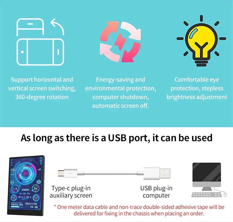 3.5 Inch IPS USB-C Secondary Screen for PC Stats-White-5Pin USB