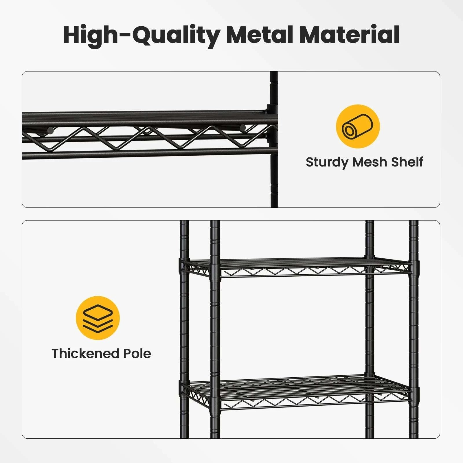 3–5 Tier Metal Grid Storage Shelf with Lockable Wheels-4-Tier / United States