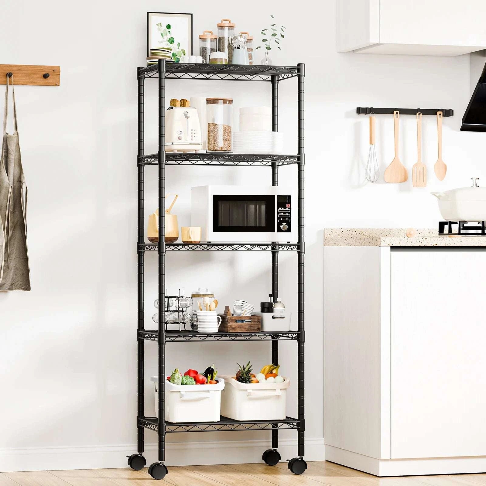 3–5 Tier Metal Grid Storage Shelf with Lockable Wheels-4-Tier / United States