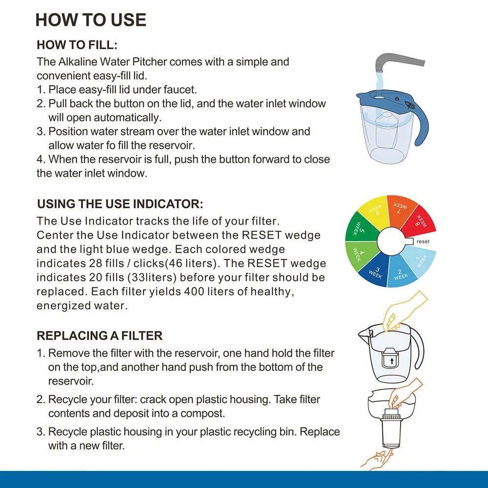 3.5L Alkaline Mineral Water Pitcher Filter - 400L Long-Life Filters-3 x Replace Filter / China Mainland