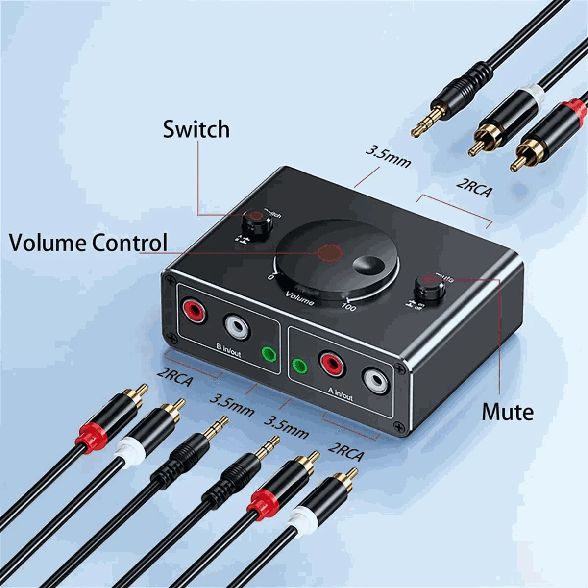3.5mm & RCA Audio Switcher with Volume Control and Mute-Default Title