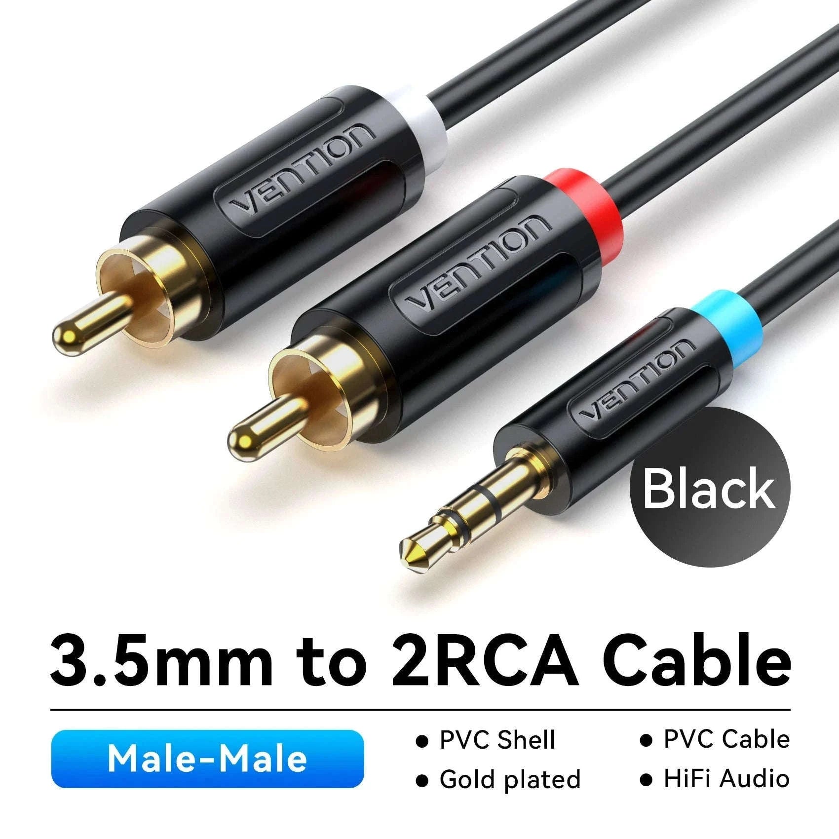 3.5mm to 2 RCA Audio Splitter Cable for Clear Sound-Alloy Shell-PVC / 5m / China Mainland