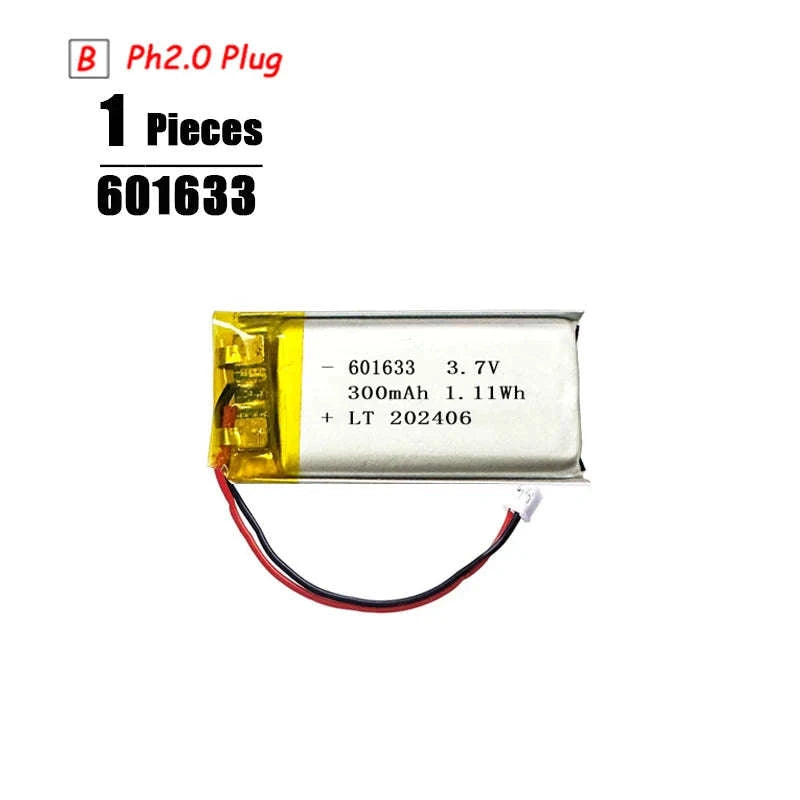 3.7V LiPo Battery with PH2.0 Plug 3000mAh-1pcs 601633 / 3.7 V