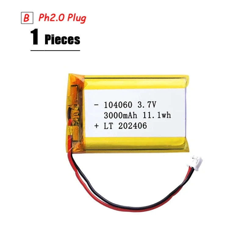 3.7V LiPo Battery with PH2.0 Plug 3000mAh-1pcs 601633 / 3.7 V