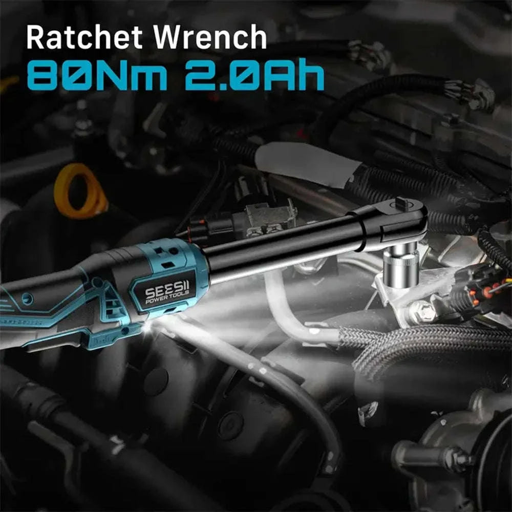 3/8" 21V Cordless Electric Ratchet Wrench 80Nm Extended Neck Rechargeable-Extended 80nm / Germany