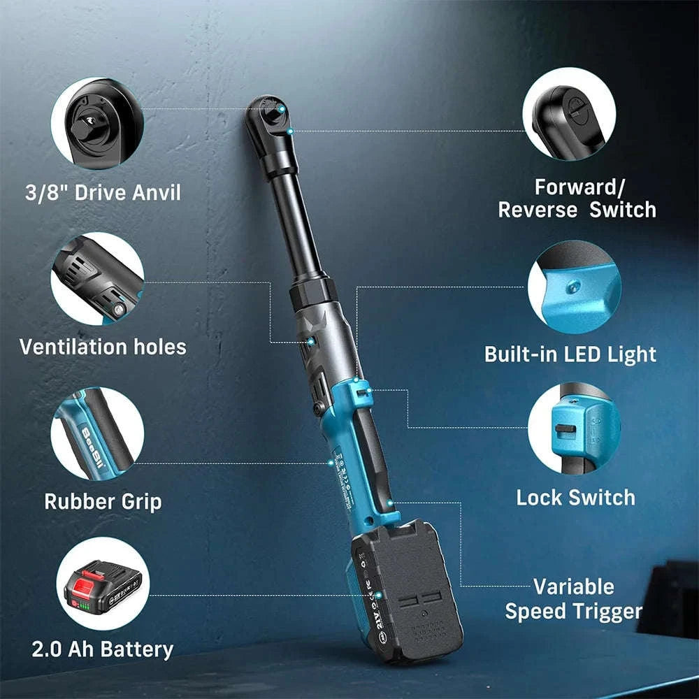 3/8" 21V Cordless Electric Ratchet Wrench 80Nm Extended Neck Rechargeable-Extended 80nm / Germany