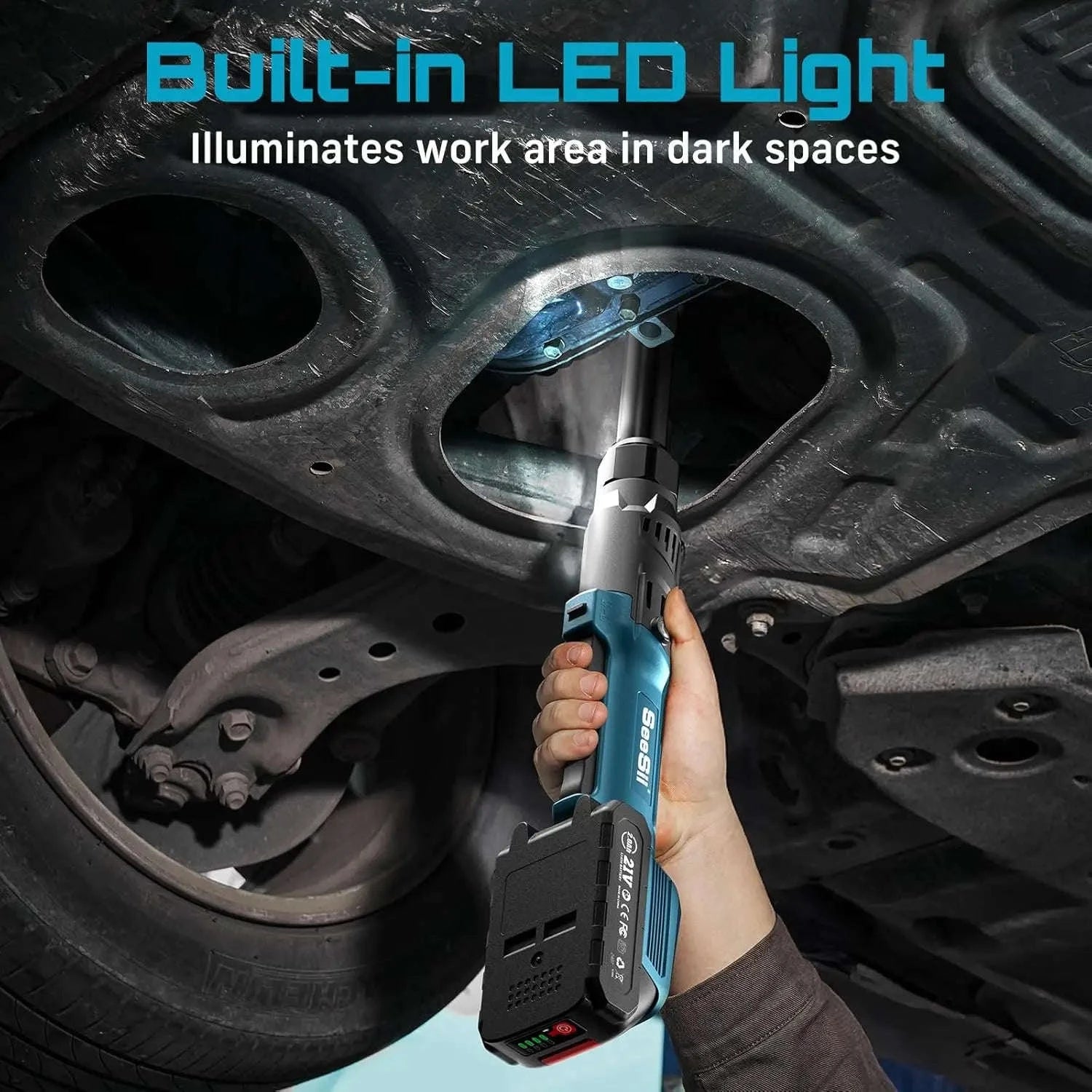 3/8" 21V Cordless Electric Ratchet Wrench 80Nm Extended Neck Rechargeable-Extended 80nm / Germany