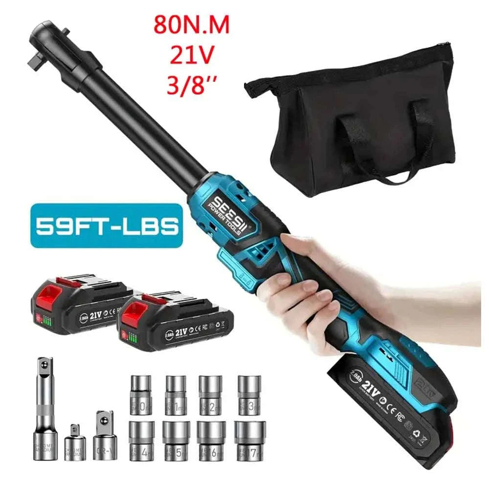 3/8" 21V Cordless Electric Ratchet Wrench 80Nm Extended Neck Rechargeable-Extended 80nm / Germany
