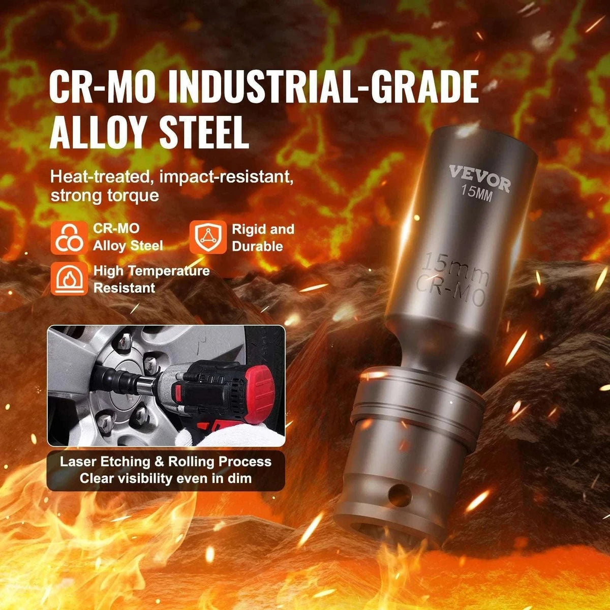 3/8" Swivel Impact Socket Set 14pc Metric 10–19mm Cr-Mo Steel-spain