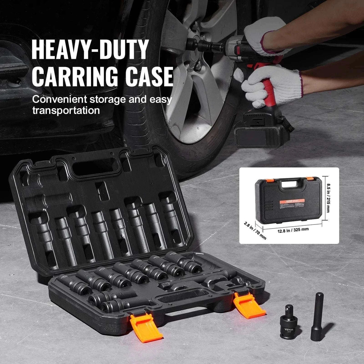 3/8" Swivel Impact Socket Set 14pc Metric 10–19mm Cr-Mo Steel-spain
