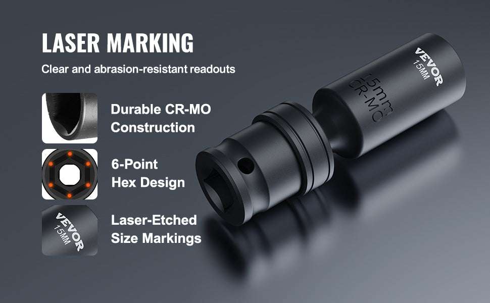 3/8" Swivel Impact Socket Set 14pc Metric 10–19mm Cr-Mo Steel-spain