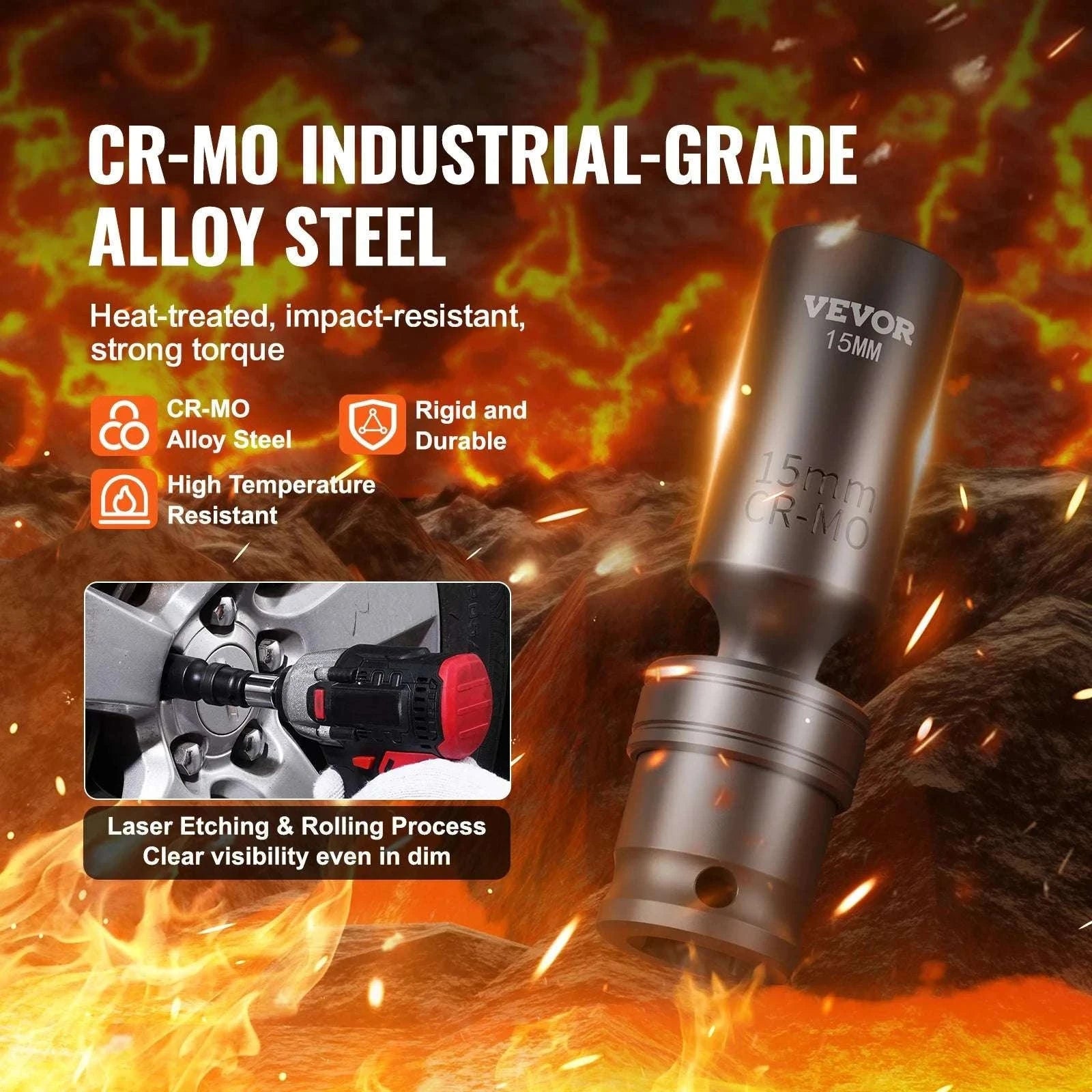 3/8" Swivel Impact Socket Set 14pc Metric 10–19mm Cr-Mo Steel-spain
