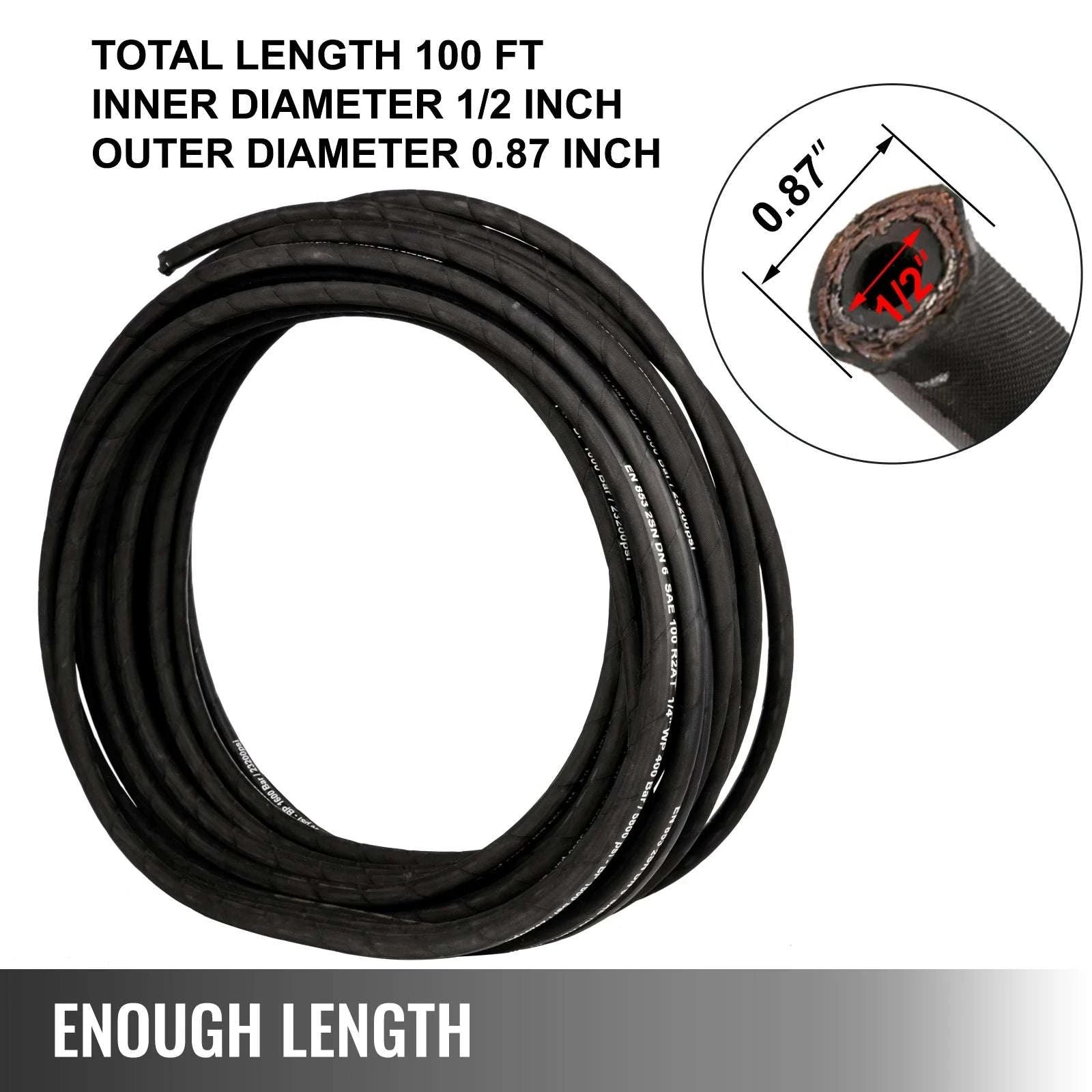 3/8" x 100 ft Hydraulic Hose 4800 PSI Rubber High-Strength Line-United States / 0.75 inch x 100 ft