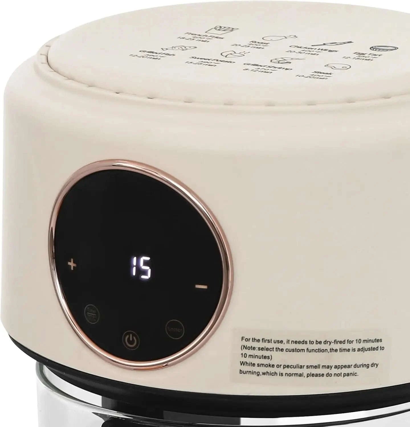 3.81Qt Portable Glass Air Fryer with Digital Display, 8 Preset Modes, White-United States