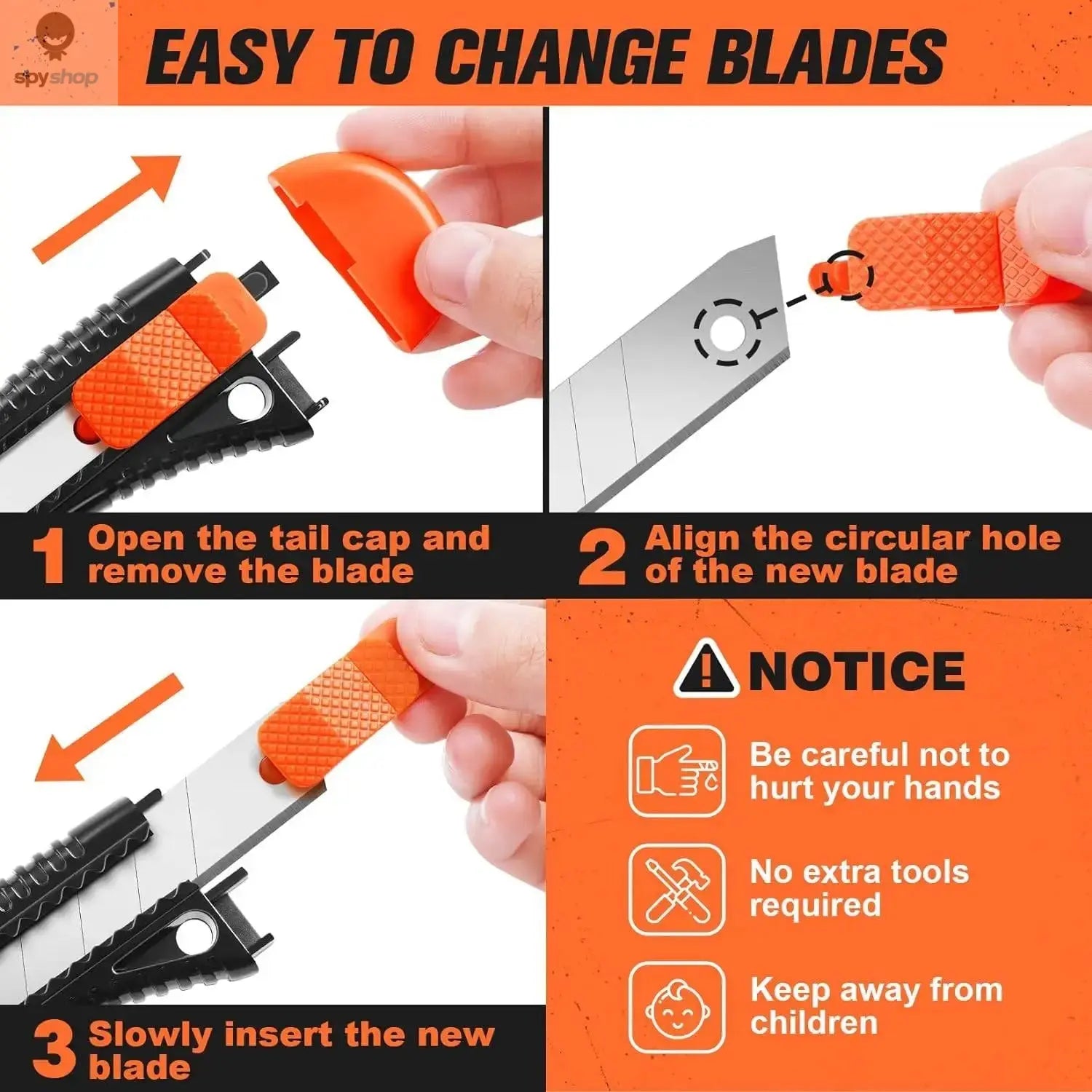 3 Pack Utility Knife Box Cutter Retractable, Compact Box Knife for Cartons, Cardboard and Boxes, with 10 Piece 18mm Wider 