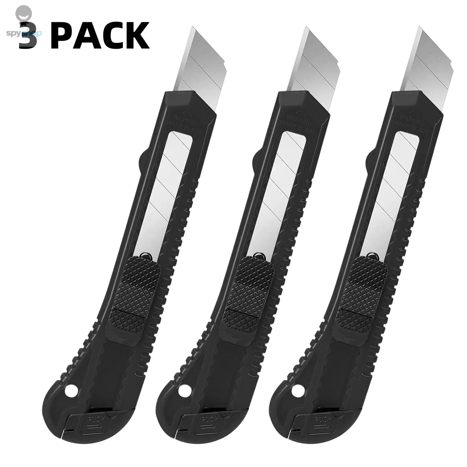 3 Pack Utility Knife Box Cutter Retractable, Compact Box Knife for Cartons, Cardboard and Boxes, with 10 Piece 18mm Wider 