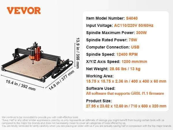 3-Axis CNC Router Machine GRBL Wood Engraving & Milling Kit-30 x 20 cm 120 W / GERMANY