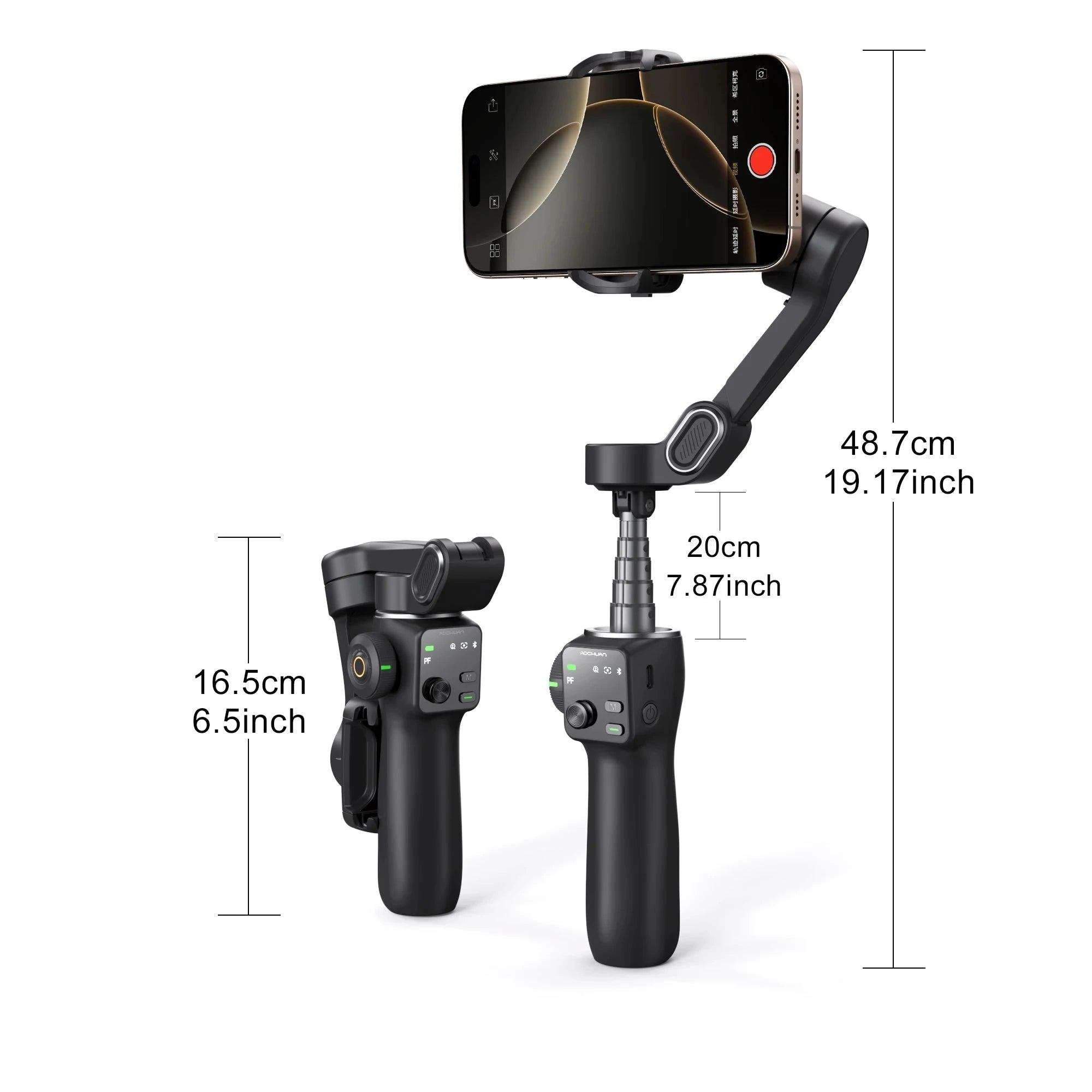 3-Axis Phone Gimbal Stabilizer with Face Tracking & Extension Rod-Black