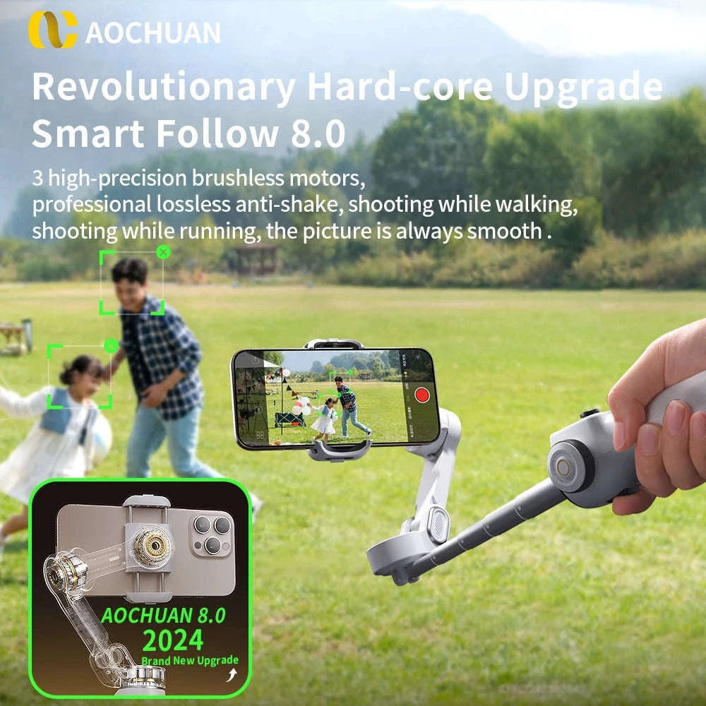 3-Axis Phone Gimbal Stabilizer with Face Tracking & Extension Rod-Black
