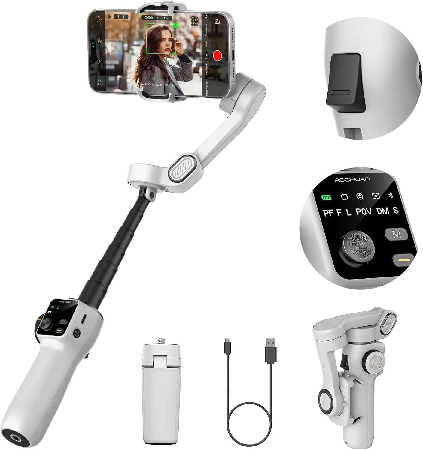 3-Axis Phone Gimbal Stabilizer with Face Tracking & Extension Rod-Black