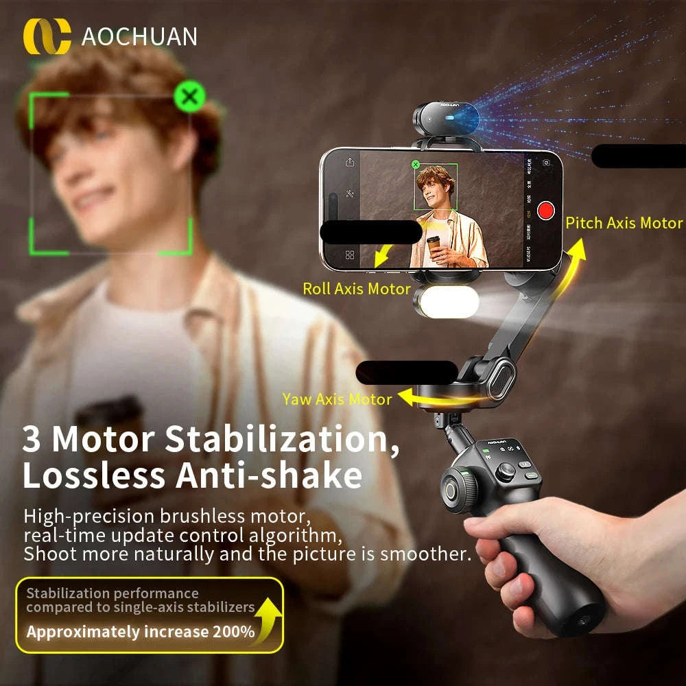 3-Axis Phone Gimbal Stabilizer with Face Tracking & Extension Rod-Black