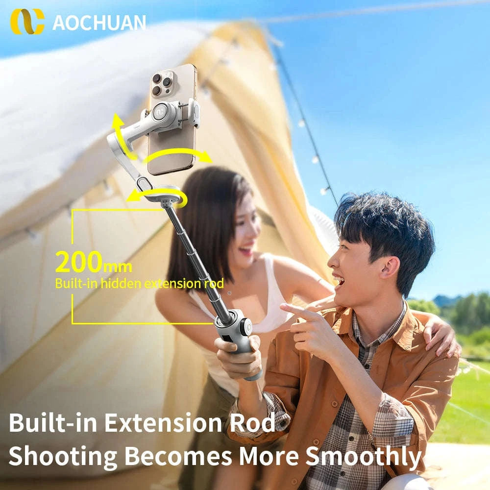 3-Axis Phone Gimbal Stabilizer with Face Tracking & Extension Rod-Black