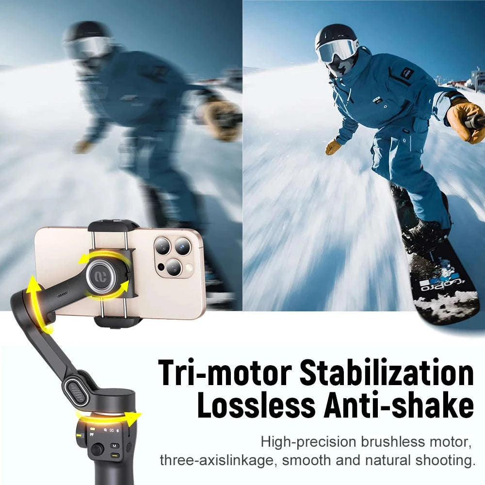 3-Axis Smartphone Gimbal Stabilizer with Face Tracking & Extension Rod-Black / spain