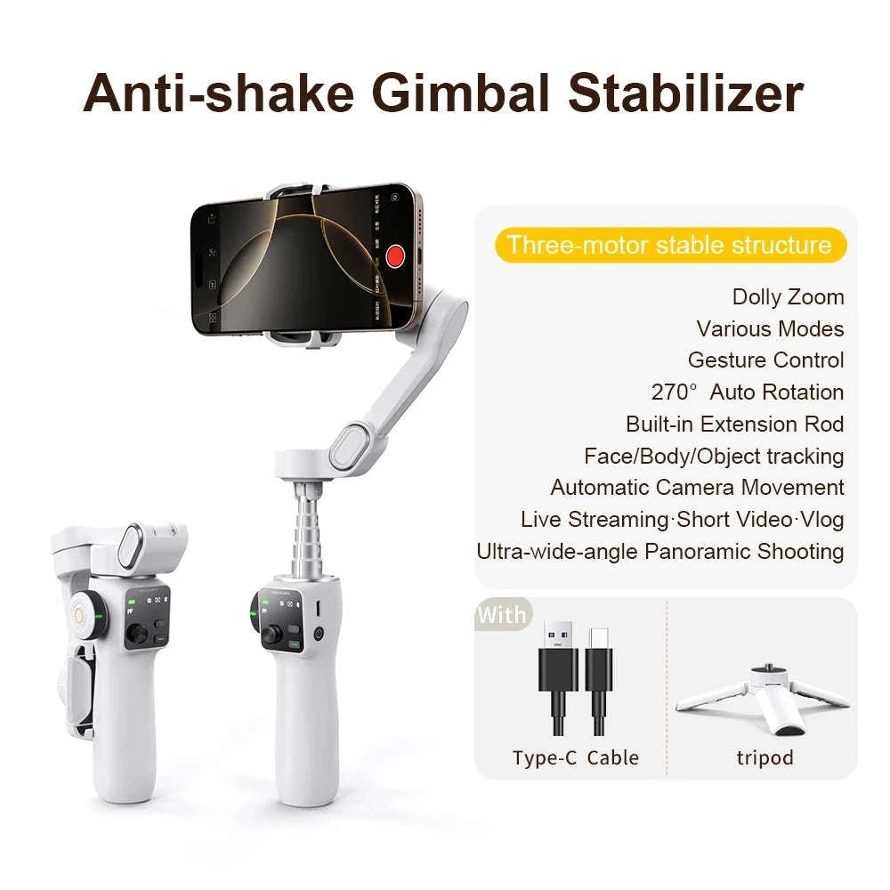 3-Axis Smartphone Gimbal Stabilizer with Face Tracking & Extension Rod-Black / spain