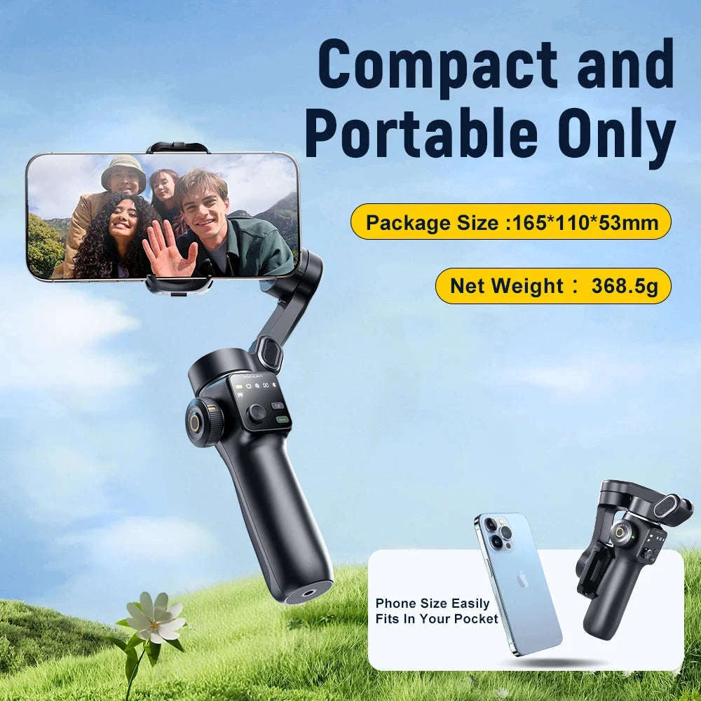 3-Axis Smartphone Gimbal Stabilizer with Face Tracking & Extension Rod-Black / spain