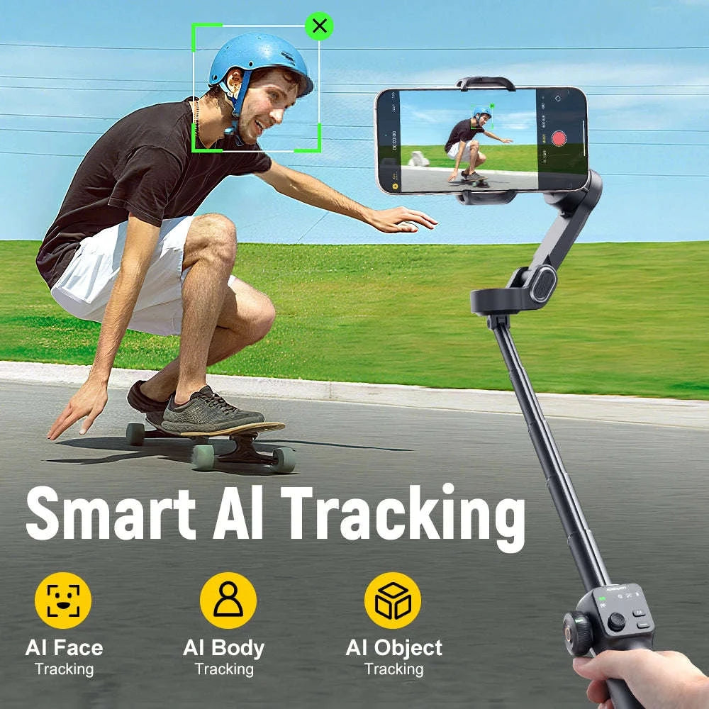 3-Axis Smartphone Gimbal Stabilizer with Face Tracking & Extension Rod-Black / spain
