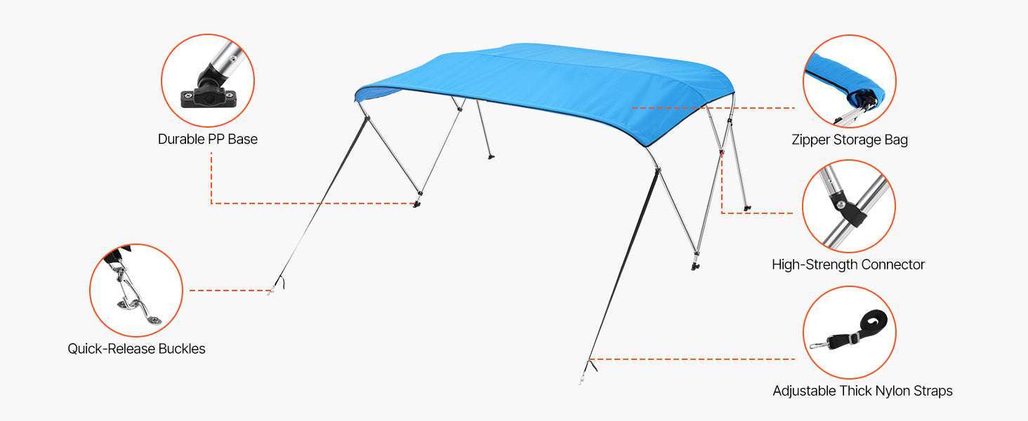 3 Bow Boat Bimini Top 600D Waterproof Sun Shade Canopy-67-72in Pacific Blue / United States