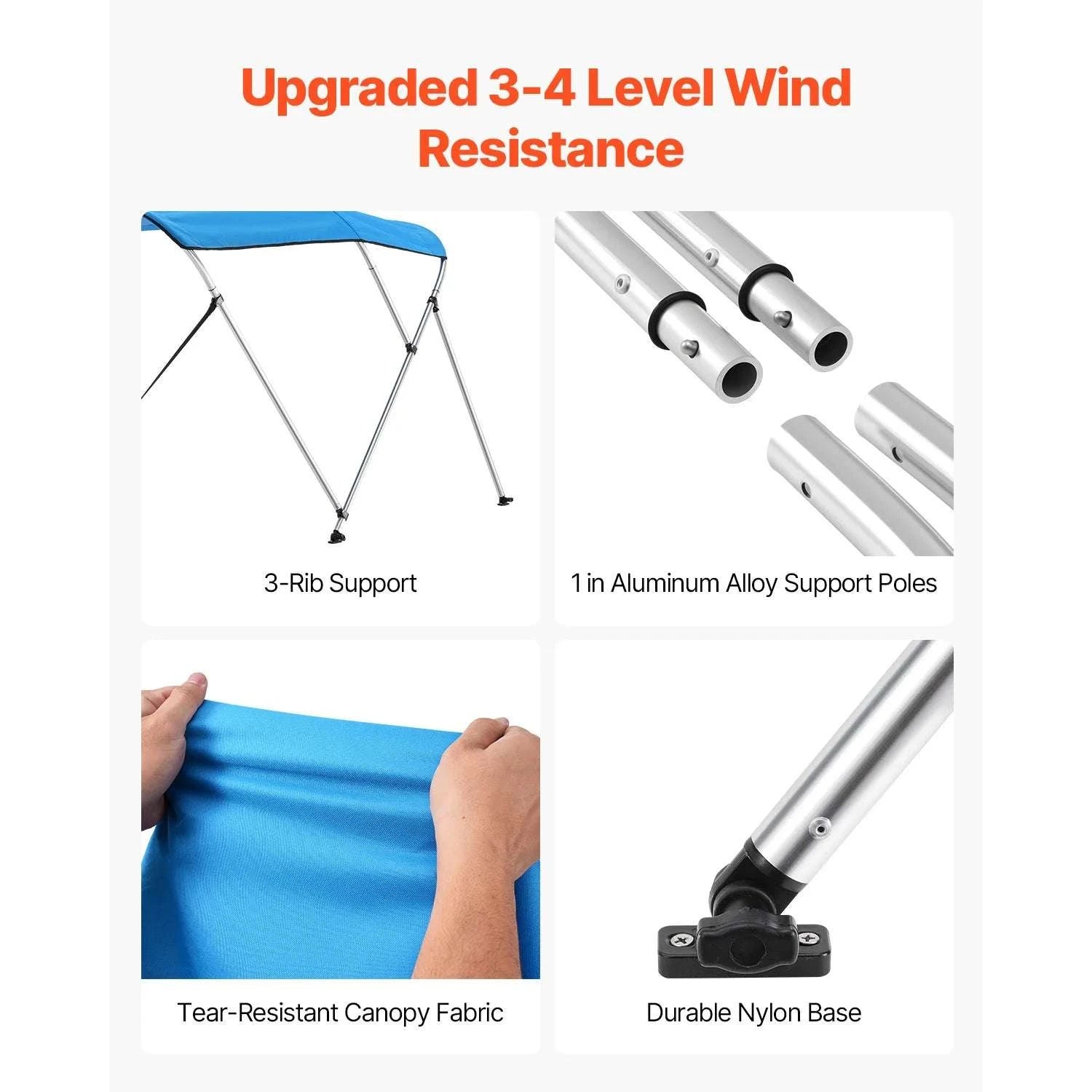 3 Bow Boat Bimini Top 600D Waterproof Sun Shade Canopy-67-72in Pacific Blue / United States