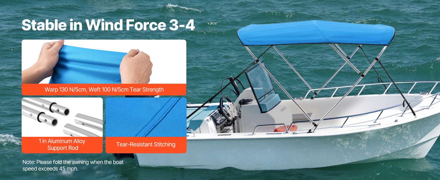 3 Bow Boat Bimini Top 600D Waterproof Sun Shade Canopy-67-72in Pacific Blue / United States