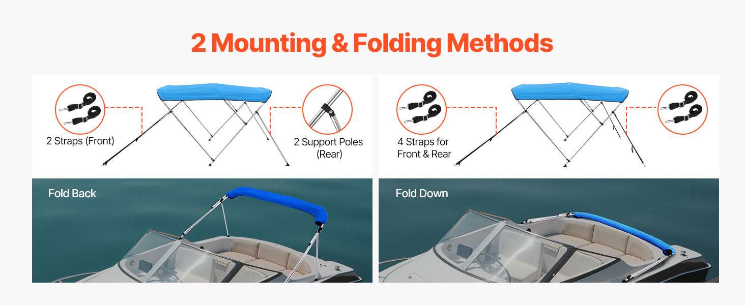 3 Bow Boat Bimini Top 600D Waterproof Sun Shade Canopy-67-72in Pacific Blue / United States