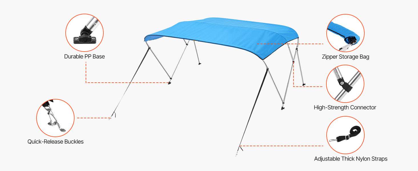 3 Bow Boat Bimini Top 600D Waterproof Sun Shade Canopy-67-72in Pacific Blue / United States