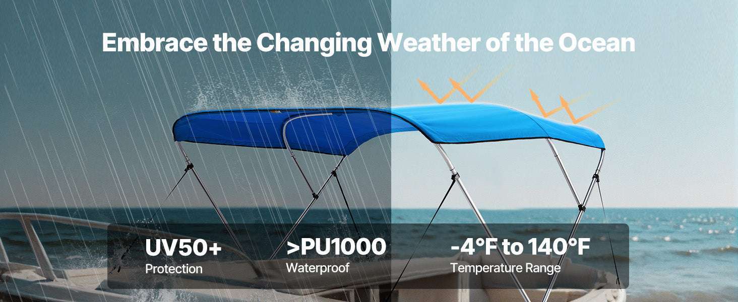 3 Bow Boat Bimini Top 600D Waterproof Sun Shade Canopy-67-72in Pacific Blue / United States