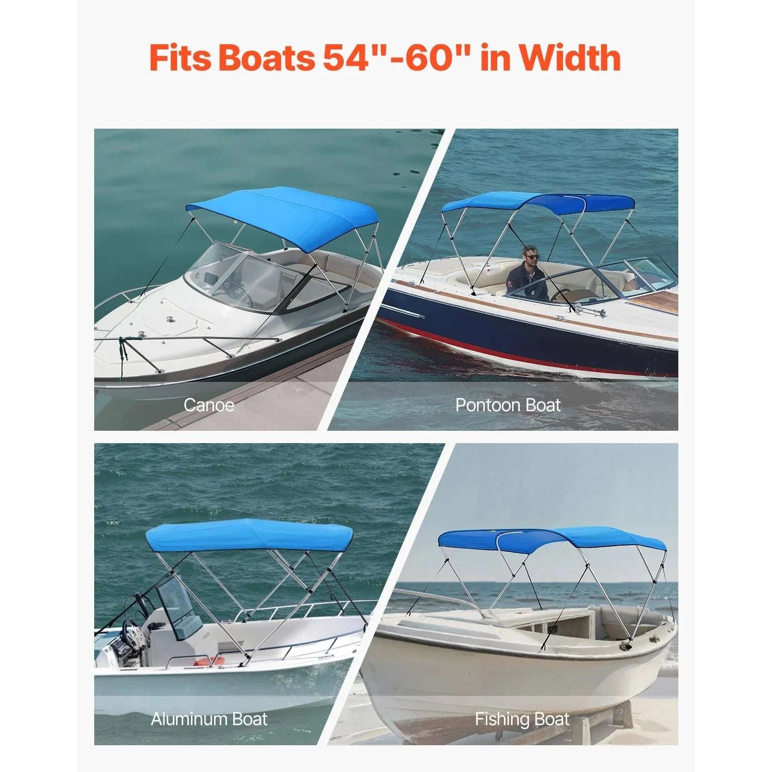 3 Bow Boat Bimini Top 600D Waterproof Sun Shade Canopy-67-72in Pacific Blue / United States