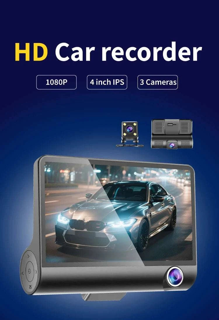 3 Camera Dash Cam 1080P Front Interior Rear with 4" Display-front inside rear / United States